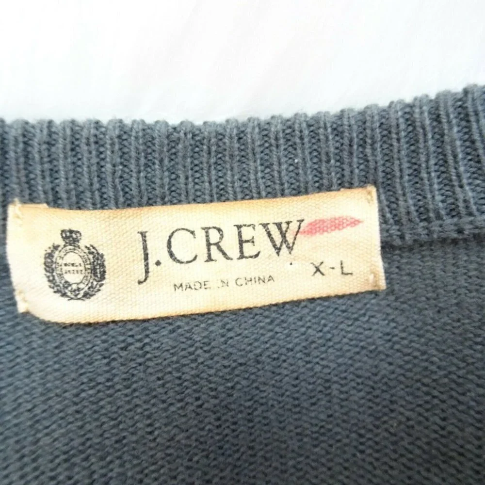 J. Crew Men's Sweater V-Neck Cotton Cashmere Gray Pullover Preppy Long Sleeve XL